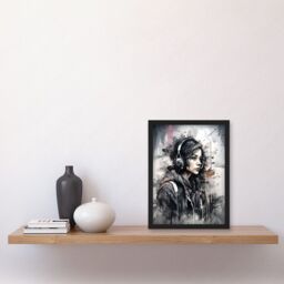 Artery8 Teenager in Black Hoodie Listening to Music through Headphones Modern Watercolour Painting Artwork Framed Wall Art Print A4 - thumbnail 2