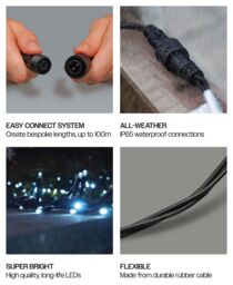 Xmas Haus Cluster Lights Black Rubber ip65 Cool White 5M - thumbnail 4