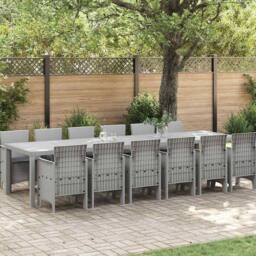 Berkfield Home 13 Piece Garden Dining Set with Cushions Light Grey Poly Rattan - thumbnail 2