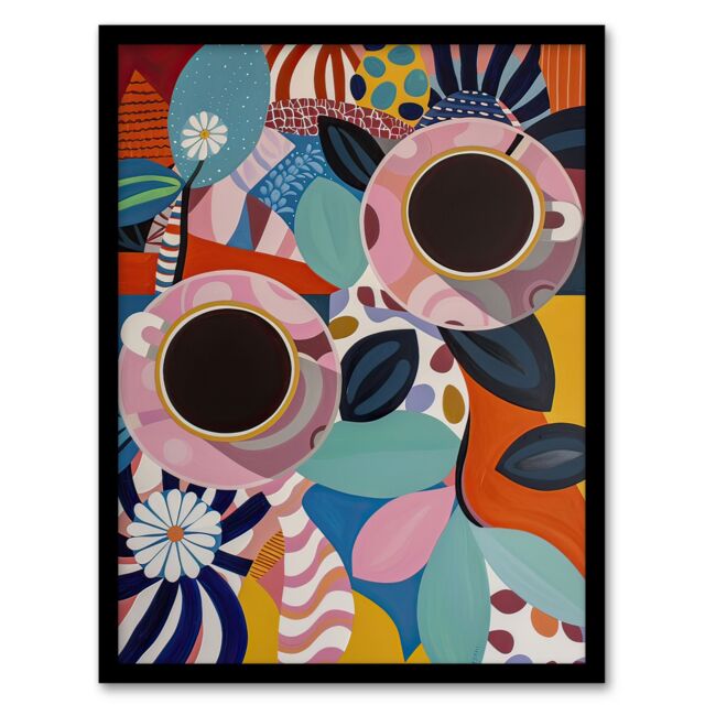 "Artery8 Abstract Trippy Coffee Cups Pop Art Pattern Framed Art Print - Size: W12"" x H16""" - image 1