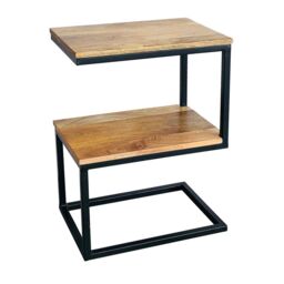Jaipur Furniture Ltd Ravi Iron Base ' S ' Shape Side Table - Mango Wood - L30 x W45 x H60 cm - Mango Light Finish in Brown - thumbnail 2