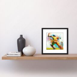 Artery8 Cricket Batsman Wicket Sports Colourful Splatter Painting Square Wooden Framed Wall Art Print Picture 8X8 Inch in Black - thumbnail 2