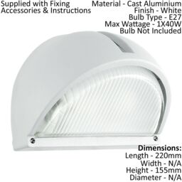 Loops 2 PACK IP44 Outdoor Wall Light White Aluminium 1x 40W E27 Bulb Porch Lamp - thumbnail 2