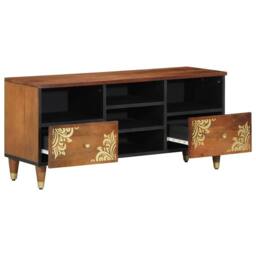 Berkfield Home TV Cabinet 100x33x46 cm Solid Wood Mango in Brown - Size: 100 x 33 x 46 cm - thumbnail 3