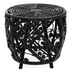 Orsina Chic Design Black Natural Rattan Side Table, Versatile Coffee Table, Sturdy & Stable Table For Living Room
