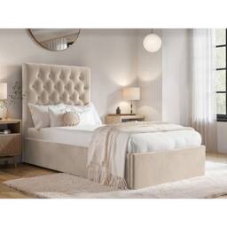Flair Milan Velvet Single Ottoman Bed in Beige