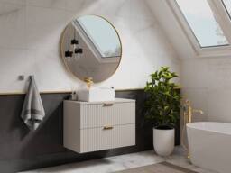 Vente-unique Fluted Wall-Hung Bathroom Unit With Square Countertop Basin - Beige - thumbnail 1
