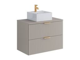 Vente-unique Fluted Wall-Hung Bathroom Unit With Square Countertop Basin - Beige - thumbnail 6