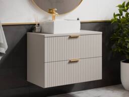 Vente-unique Fluted Wall-Hung Bathroom Unit With Square Countertop Basin - Beige - thumbnail 4