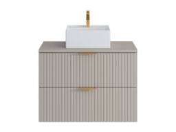 Vente-unique Fluted Wall-Hung Bathroom Unit With Square Countertop Basin - Beige - thumbnail 2