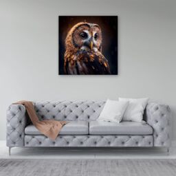 "Warren Reed - Designer Tawny Owl Face Splashart Dark Background Canvas in Brown - Size: W16"" x H16""" - thumbnail 4