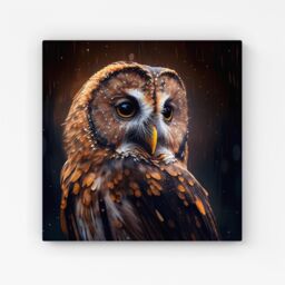 "Warren Reed - Designer Tawny Owl Face Splashart Dark Background Canvas in Brown - Size: W16"" x H16""" - thumbnail 1