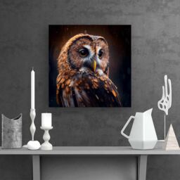 "Warren Reed - Designer Tawny Owl Face Splashart Dark Background Canvas in Brown - Size: W16"" x H16""" - thumbnail 2