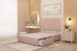 Somnior Austin Divan Bed with 2 Storage Drawers & Headboard Velvet in Pink - Size: King