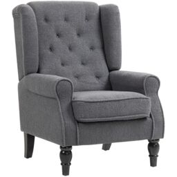 HOMCOM Accent Armchair Retro Tufted Club Home Furniture Fabric Charcoal Grey in Dark Grey - thumbnail 2