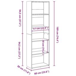 Berkfield Home Bookcase Old Wood 60x30x189 cm Engineered Wood in Brown - Size: 60 x 30 x 189 cm - thumbnail 8