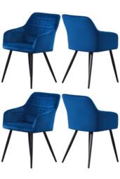 Life Interiors Set of 4 Camden Modern Velvet Dining Chairs with Armrests, Quilted Design & Black Metal Legs in Royal - thumbnail 1
