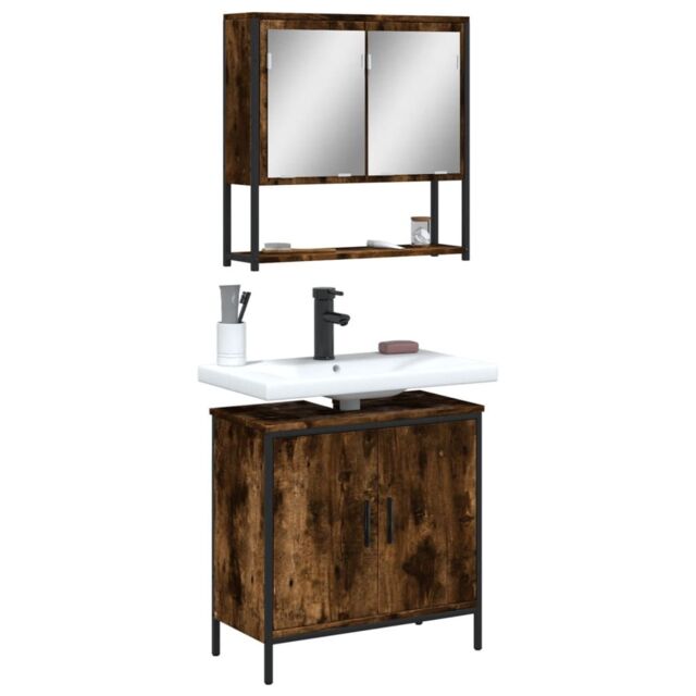 Berkfield Home 2 Piece Bathroom Furniture Set Smoked Oak Engineered Wood in Brown - image 1