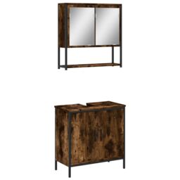 Berkfield Home 2 Piece Bathroom Furniture Set Smoked Oak Engineered Wood in Brown - thumbnail 2