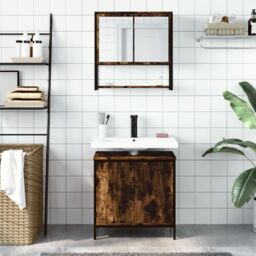 Berkfield Home 2 Piece Bathroom Furniture Set Smoked Oak Engineered Wood in Brown - thumbnail 3