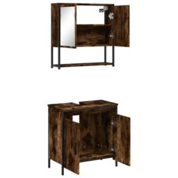 Berkfield Home 2 Piece Bathroom Furniture Set Smoked Oak Engineered Wood in Brown - thumbnail 6