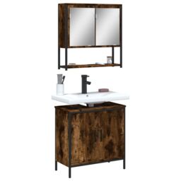 Berkfield Home 2 Piece Bathroom Furniture Set Smoked Oak Engineered Wood in Brown - thumbnail 1