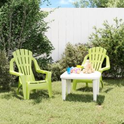 Berkfield Home Garden Chairs 2 pcs for Children Green 37x34x44cm PP Wooden Look - Size: 37 x 34 x 44 cm - thumbnail 1