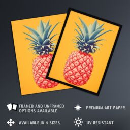 Artery8 Wall Art Print Pineapple Bold Vibrant Rich Red & Blue On Yellow Screen Risograph Artwork Spot Block Colour Retro Riso Kitchen Interior Design - thumbnail 2