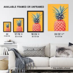 Artery8 Wall Art Print Pineapple Bold Vibrant Rich Red & Blue On Yellow Screen Risograph Artwork Spot Block Colour Retro Riso Kitchen Interior Design - thumbnail 3