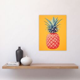 Artery8 Wall Art Print Pineapple Bold Vibrant Rich Red & Blue On Yellow Screen Risograph Artwork Spot Block Colour Retro Riso Kitchen Interior Design - thumbnail 4