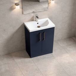 Balterley Contemporary Bathroom 2-Door Vanity & Basin, Midnight Blue, 600mm in Blue - thumbnail 4