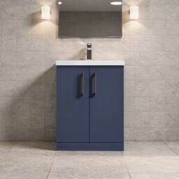 Balterley Contemporary Bathroom 2-Door Vanity & Basin, Midnight Blue, 600mm in Blue - thumbnail 2