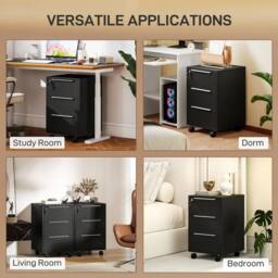 KORVIXA 3-Drawer Locking File Cabinet Black - Size: 0.6m2 - thumbnail 5