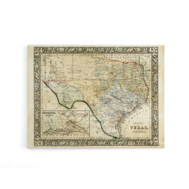 "Artery8 Mitchell 1860 Map Texas County USA State Canvas Wall Art Print in Beige - Size: W24"" x H32""" - image 1