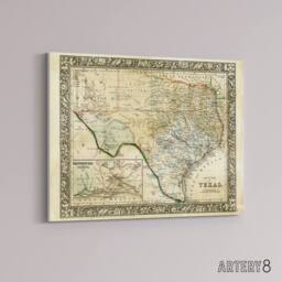 "Artery8 Mitchell 1860 Map Texas County USA State Canvas Wall Art Print in Beige - Size: W24"" x H32""" - thumbnail 2