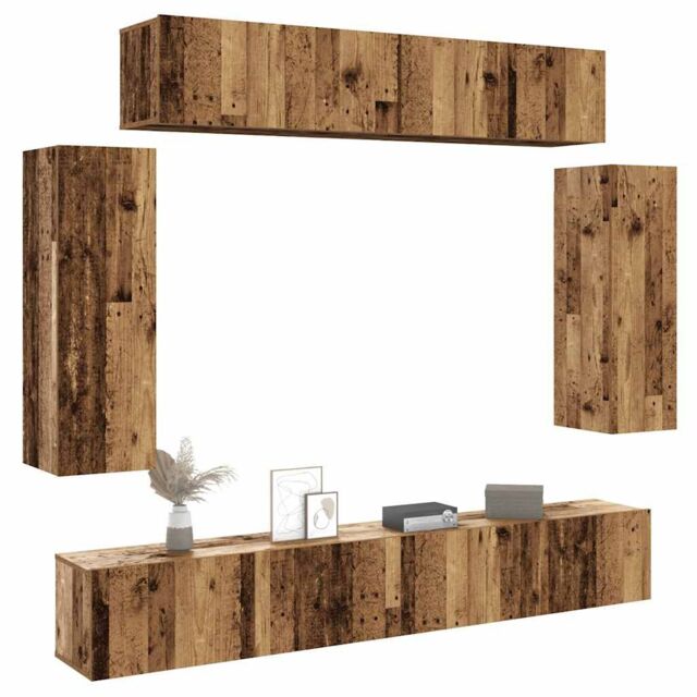 Berkfield Home 6 Piece TV Cabinet Set Wall-mounted Old Wood Engineered Wood in Brown - image 1