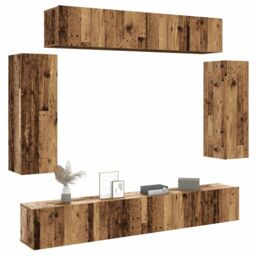Berkfield Home 6 Piece TV Cabinet Set Wall-mounted Old Wood Engineered Wood in Brown - thumbnail 1