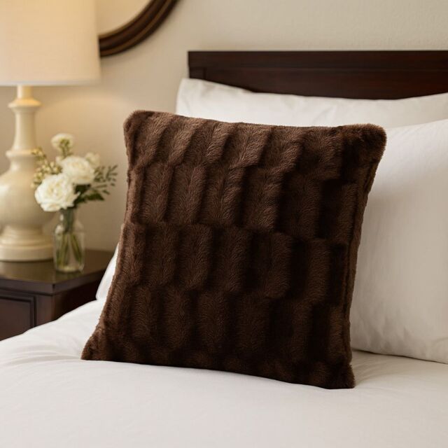 Voltico Arctic Plush Filled Cushion 45 × 45 cm - Cream / Chocolate - Size: 45 cm x 45 cm - image 1