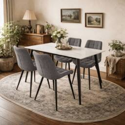 Wyld Haus Bramblewood 4 Seater Marble Effect Dining Set Table & 4 Chairs in White