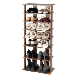 Gymax 7-Tier Shoe Rack Vertical Corner Shoe Stand For 14 Pairs Double Rows in Brown - thumbnail 1