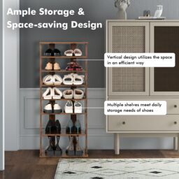 Gymax 7-Tier Shoe Rack Vertical Corner Shoe Stand For 14 Pairs Double Rows in Brown - thumbnail 4