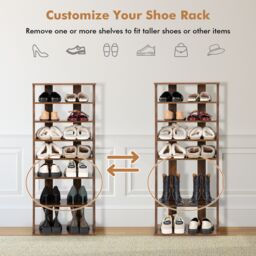Gymax 7-Tier Shoe Rack Vertical Corner Shoe Stand For 14 Pairs Double Rows in Brown - thumbnail 5