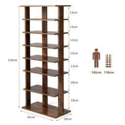 Gymax 7-Tier Shoe Rack Vertical Corner Shoe Stand For 14 Pairs Double Rows in Brown - thumbnail 3