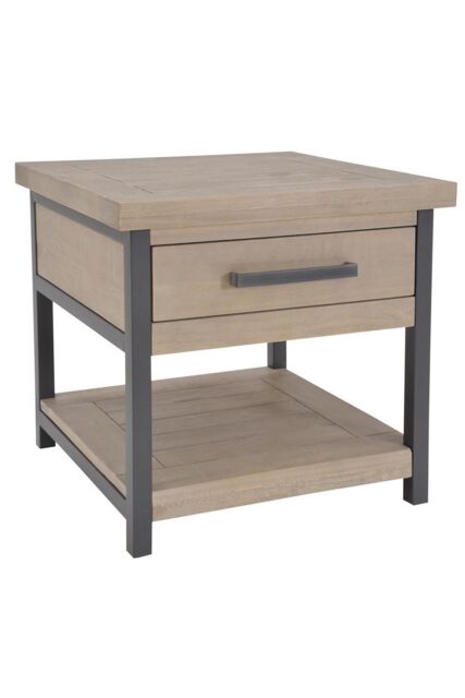 FWStyle Driftwood Lacquered Solid Reclaimed Pine 1 Drawer Side Table in Brown - image 1