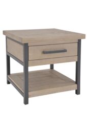 FWStyle Driftwood Lacquered Solid Reclaimed Pine 1 Drawer Side Table in Brown - thumbnail 1
