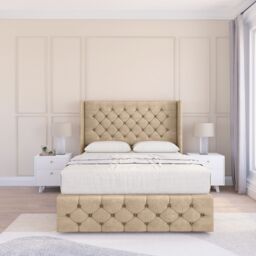 "Sloomy Luthor Coniston Wingback Bed Set, 2 Drawers & 54"" Floor Standing Headboard in Cream - Size: Super King" - thumbnail 2