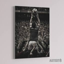 "Artery8 Rugby Sport Lineout Catch Canvas Wall Art Print in Black - Size: W18"" x H24""" - thumbnail 2