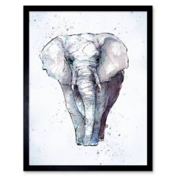"Artery8 African Elephant Watercolour Home Decor 12x16"" Framed Wall Art in Grey - Size: W12"" x H16""" - thumbnail 1