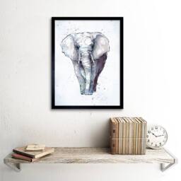 "Artery8 African Elephant Watercolour Home Decor 12x16"" Framed Wall Art in Grey - Size: W12"" x H16""" - thumbnail 2