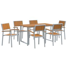Berkfield Home Garden Dining Set Set of 7 Grey, Wood Metal Sturdy in Grey - thumbnail 2